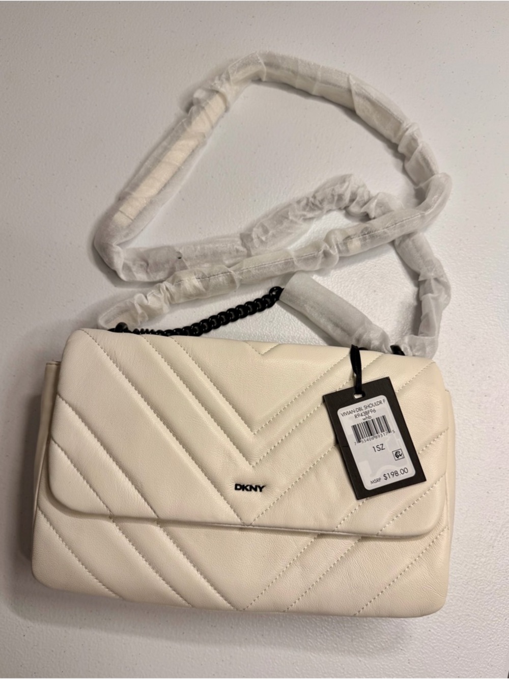 DKNY Vivian Quilted Leather Flap Shoulder Crossbody Bag White Cream NWT